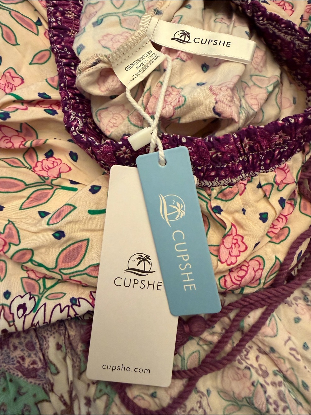 Cupshe Cream and Purple Floral High-Low Maxi Skirt - Picture 4 of 8